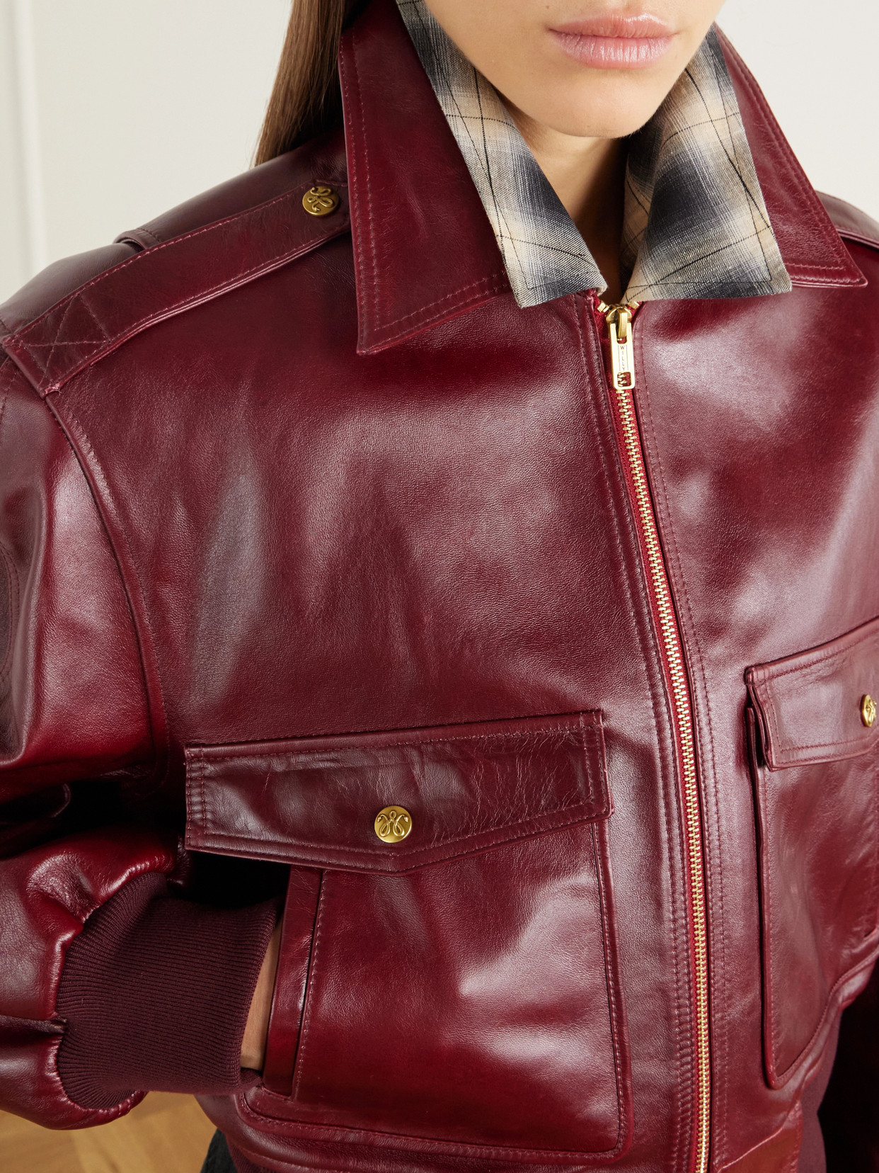Cropped Leather Bomber Jacket