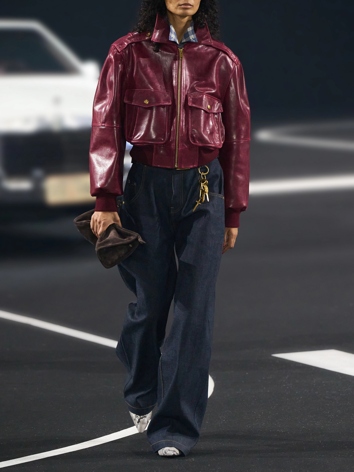 Cropped Leather Bomber Jacket
