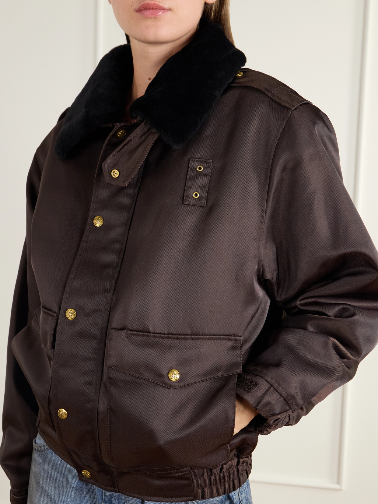 Uniform Plush-Trimmed Twill Bomber Jacket