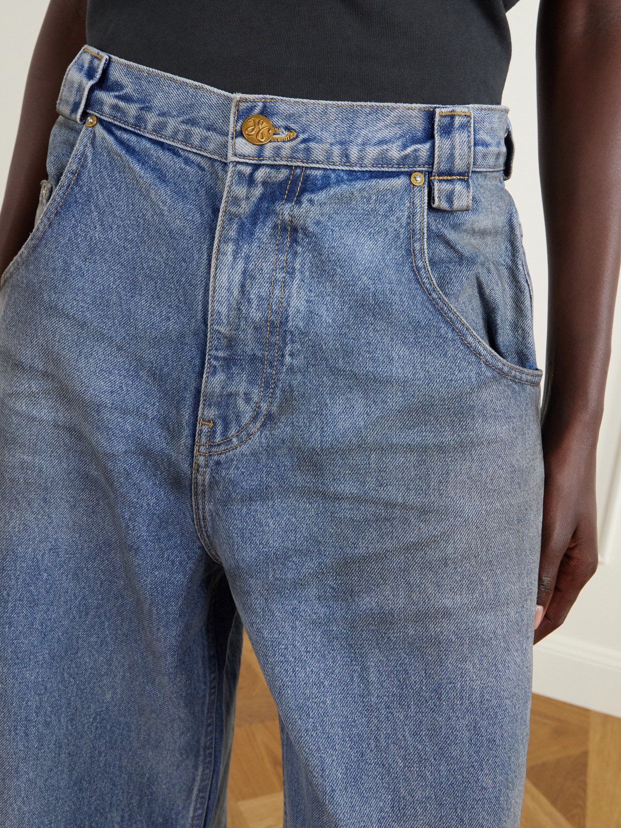 Bad Girl Distressed High-Rise Barrel-Leg Jeans