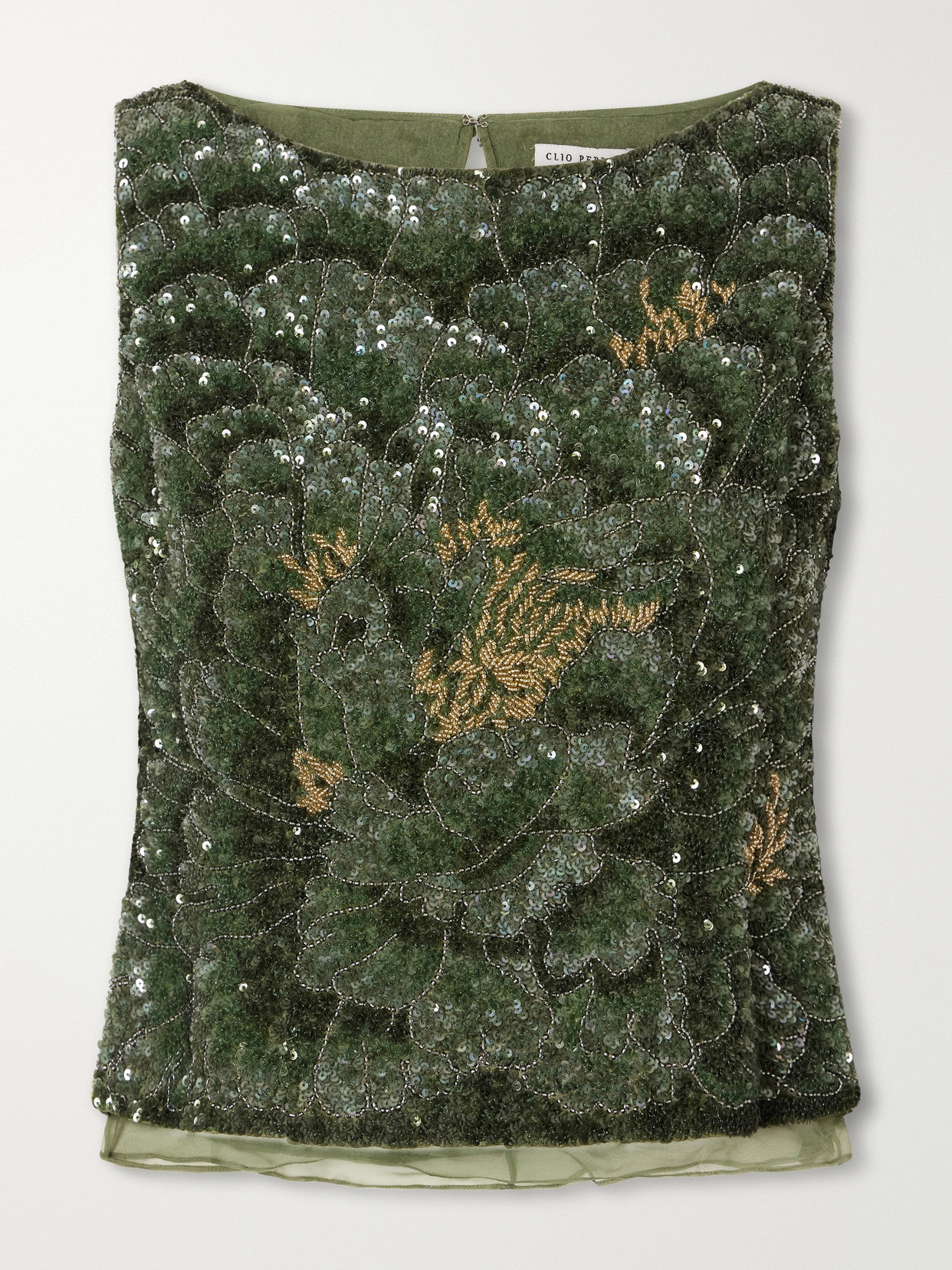 Clio Peppiatt Sequined Crepe Blouse In Green