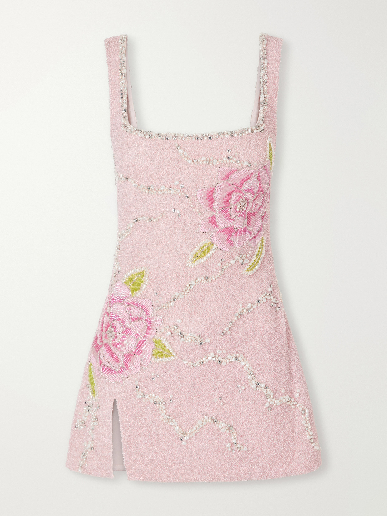 Clio Peppiatt Peony Embellished Stretch-mesh Mini Dress In Pink