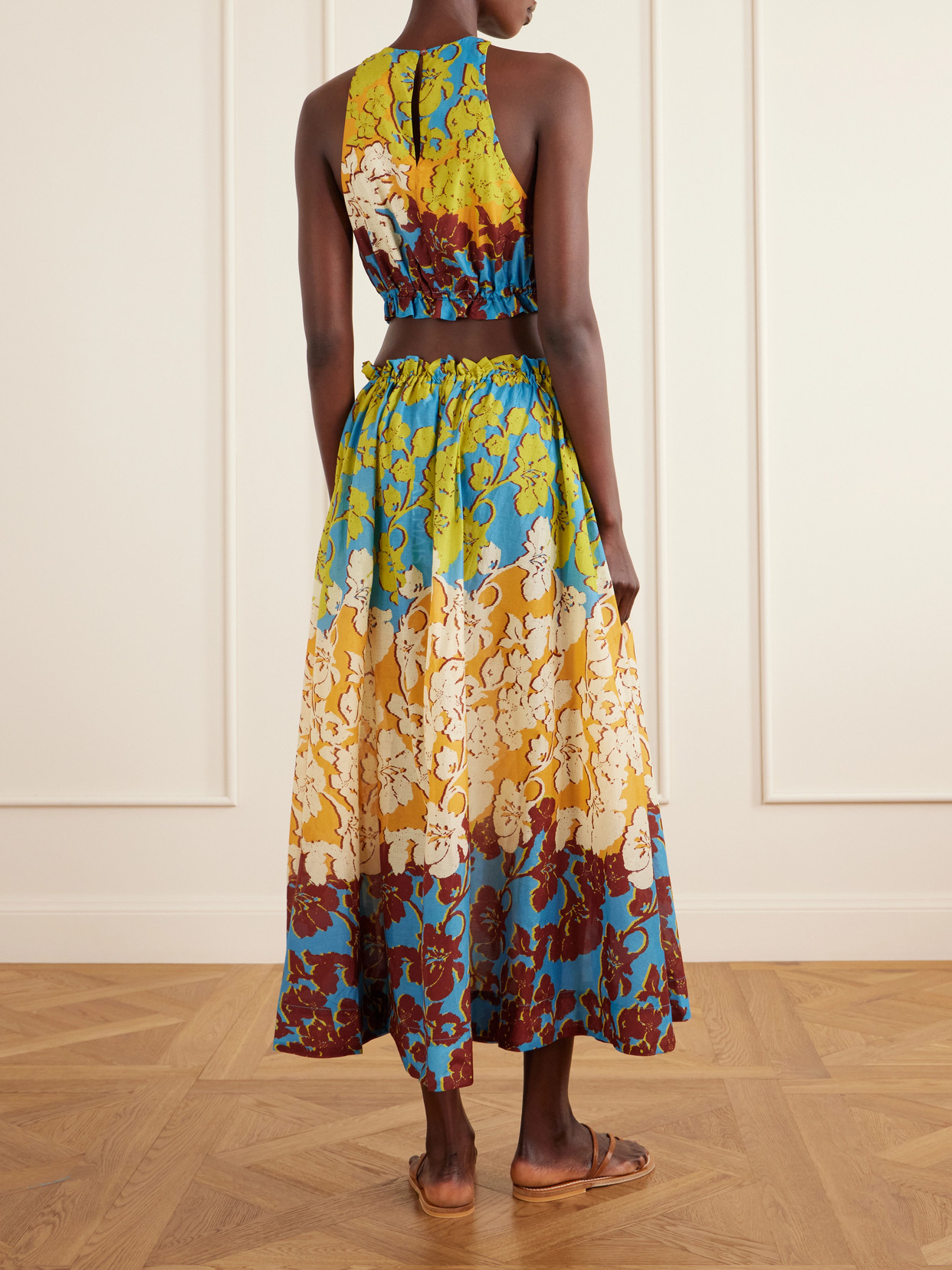 Alémais - Splice Cropped Floral-Print Cotton And Silk-Blend Top
