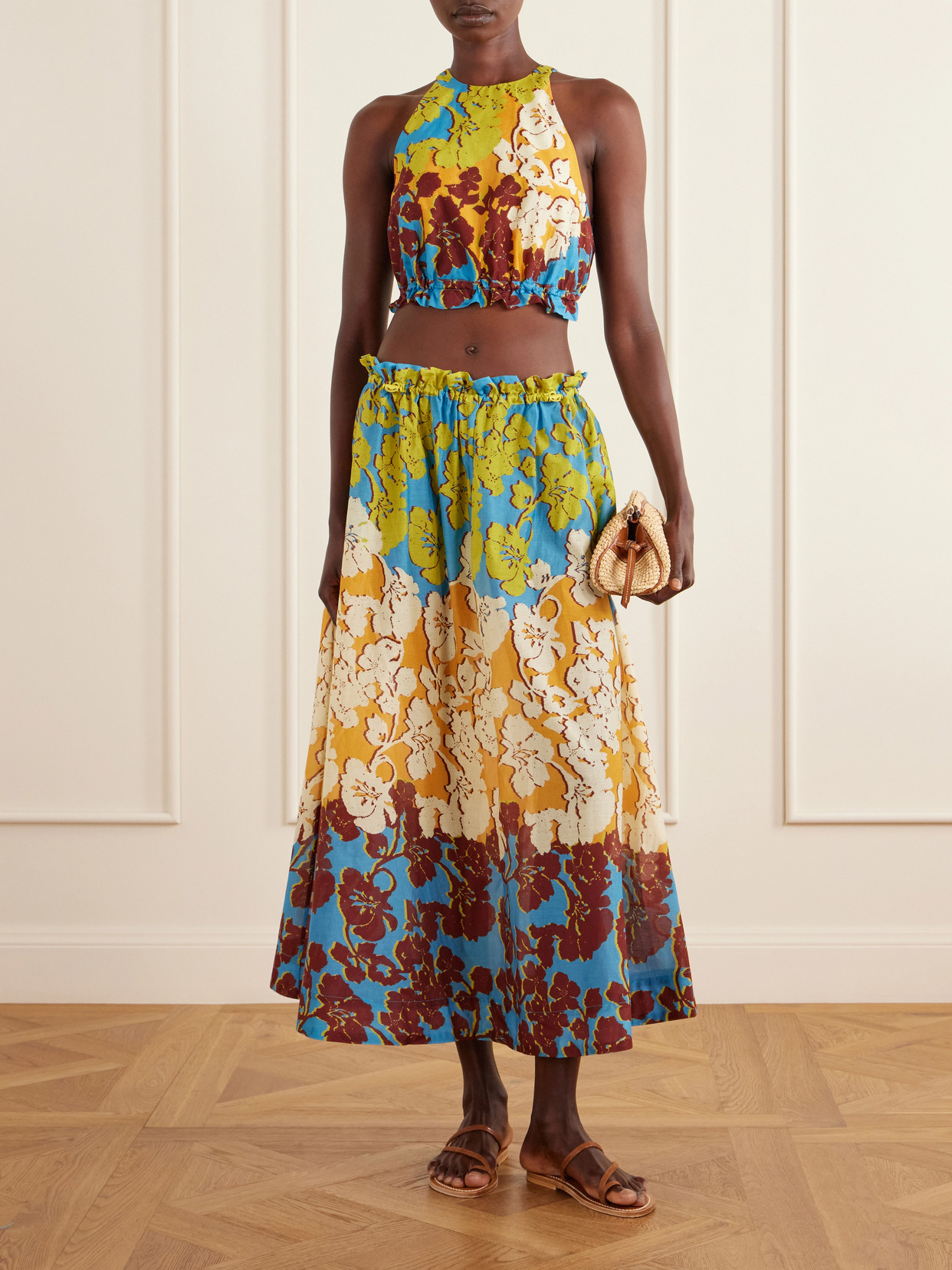 Alémais - Splice Cropped Floral-Print Cotton And Silk-Blend Top