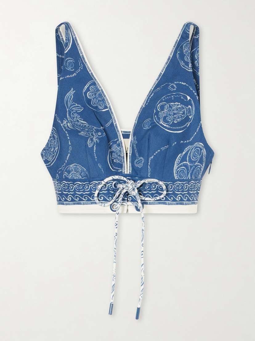 ALÉMAIS Lucky Cropped Printed Linen Top
