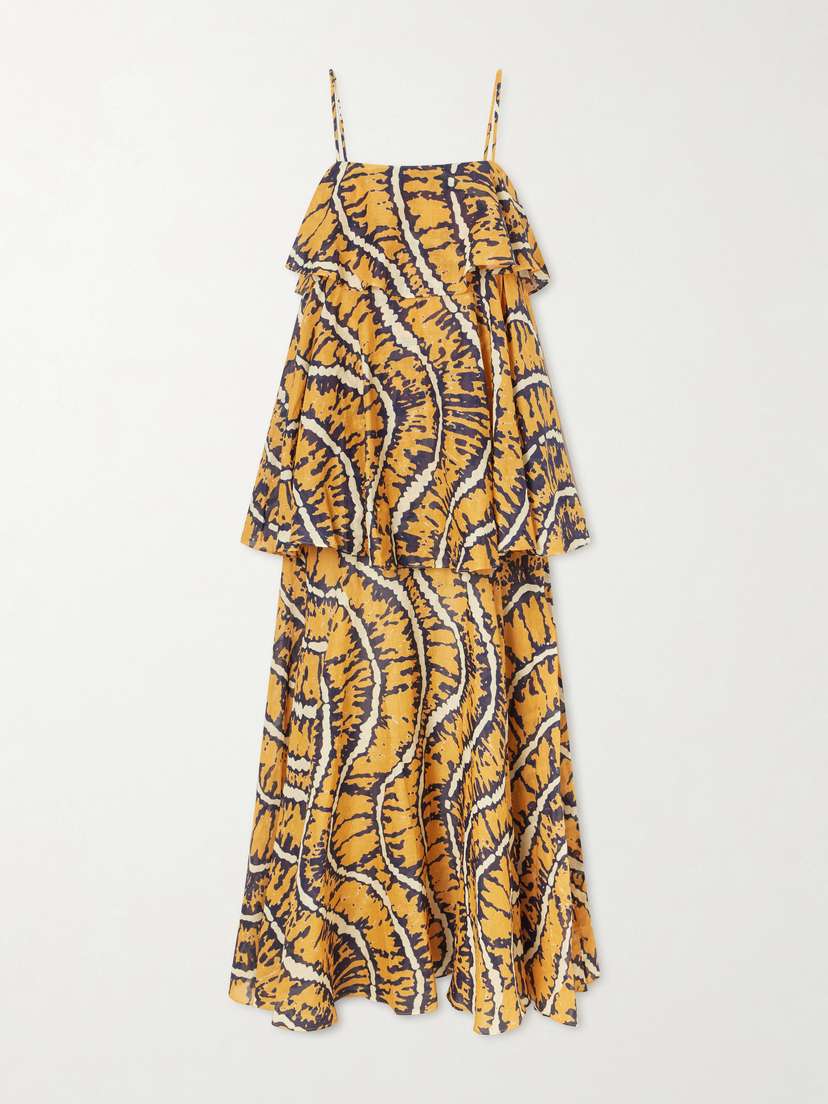 ALÉMAIS Ripple Tiered Printed Ramie Maxi Dress
