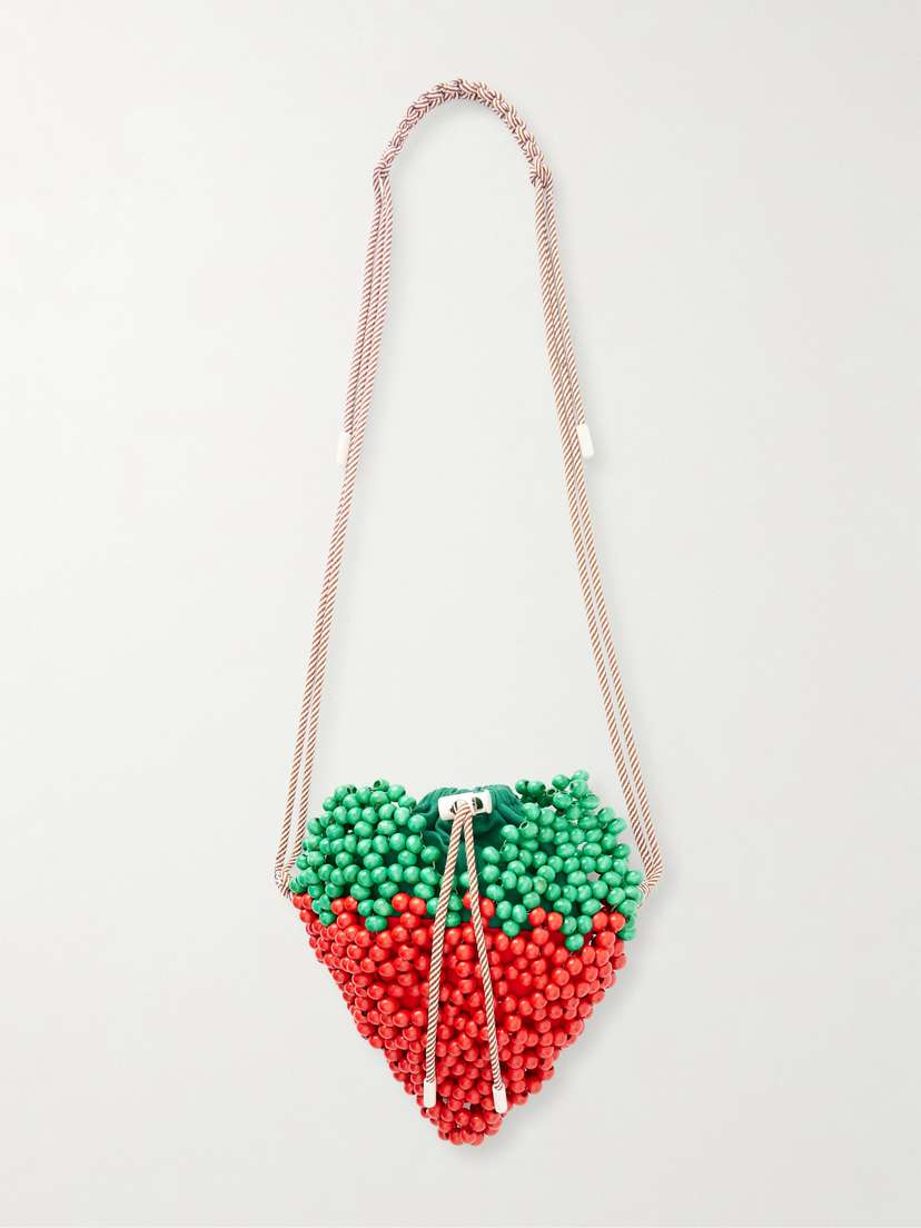 ALÉMAIS Strawberry Beaded Wood Shoulder Bag