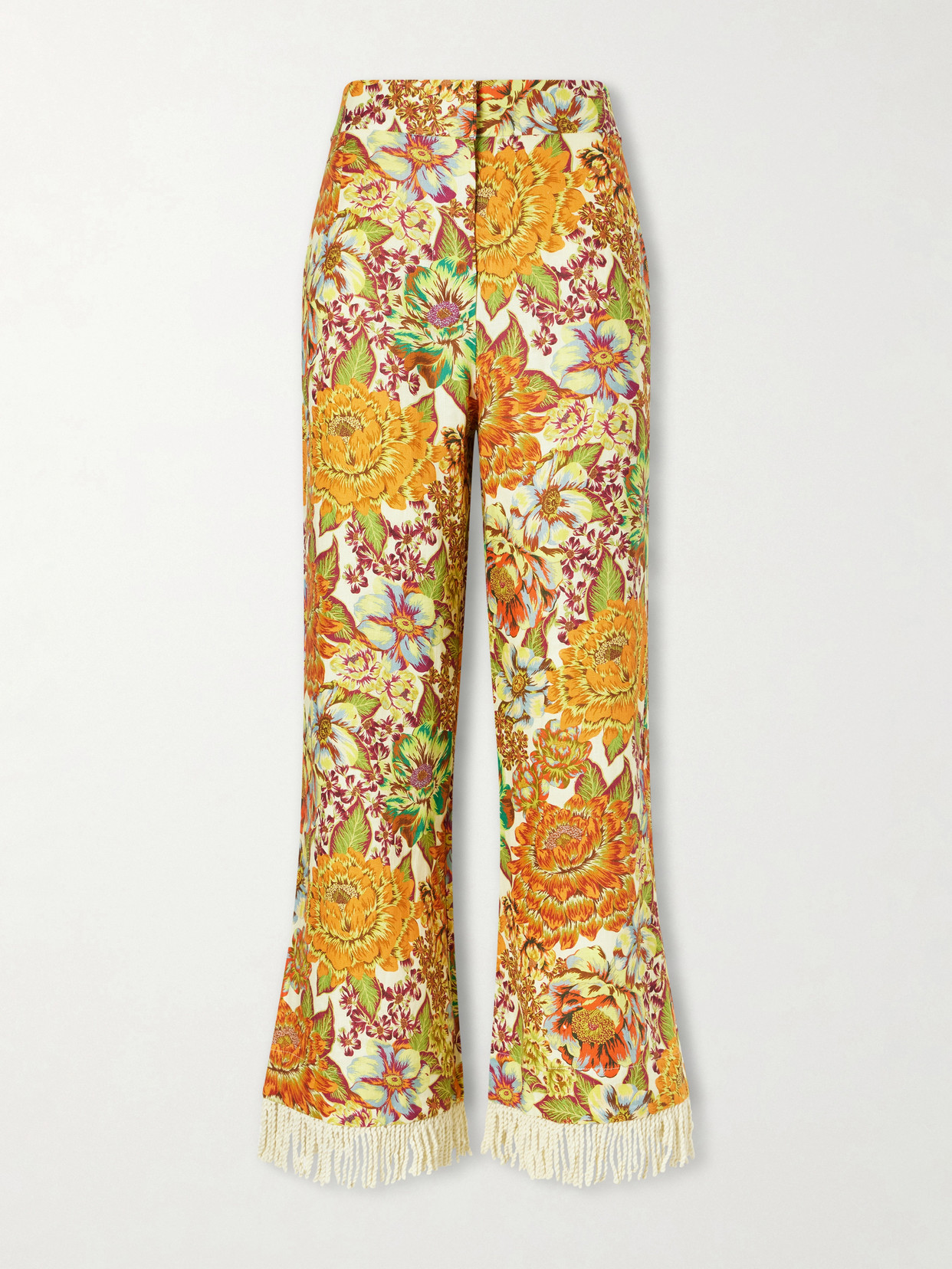 ALÉMAIS - Lana Fringed Floral-print Linen Flared Pants - Yellow