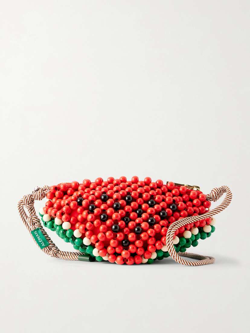 ALÉMAIS Watermelon Beaded Wood Shoulder Bag