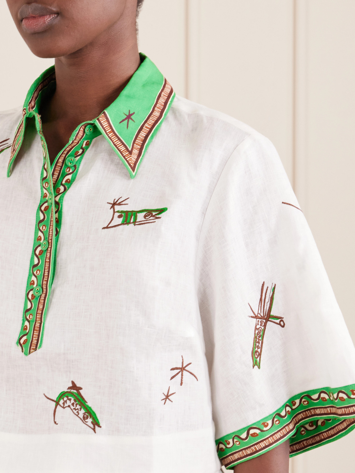 Alémais - Wanda Printed Embroidered Linen Shirt