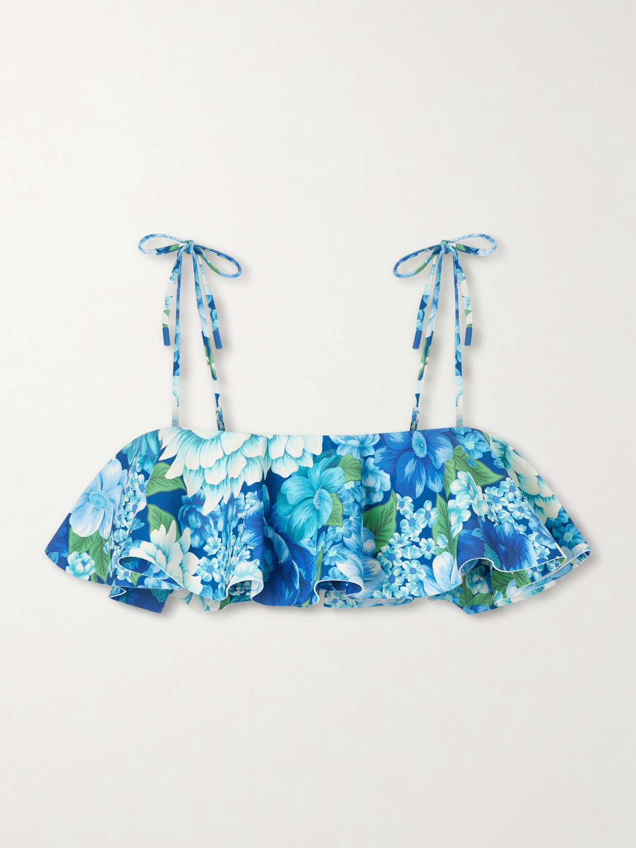 Alemais Margo Ruffled Floral-print Bikini Top In Blue