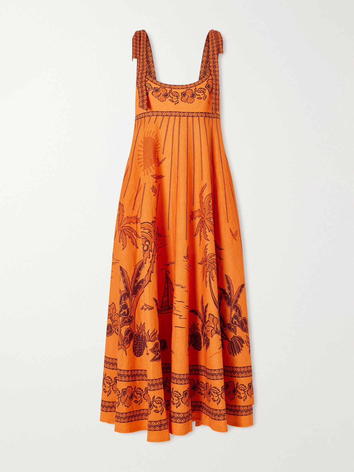 Alemais Boathouse Ballet Printed Linen Midi Dress In Orange
