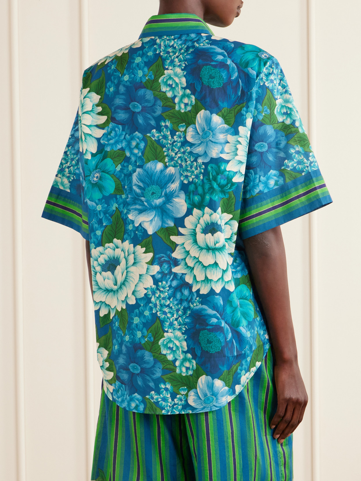 Alémais - Margo Striped Floral-Print Organic Cotton-Voile Shirt