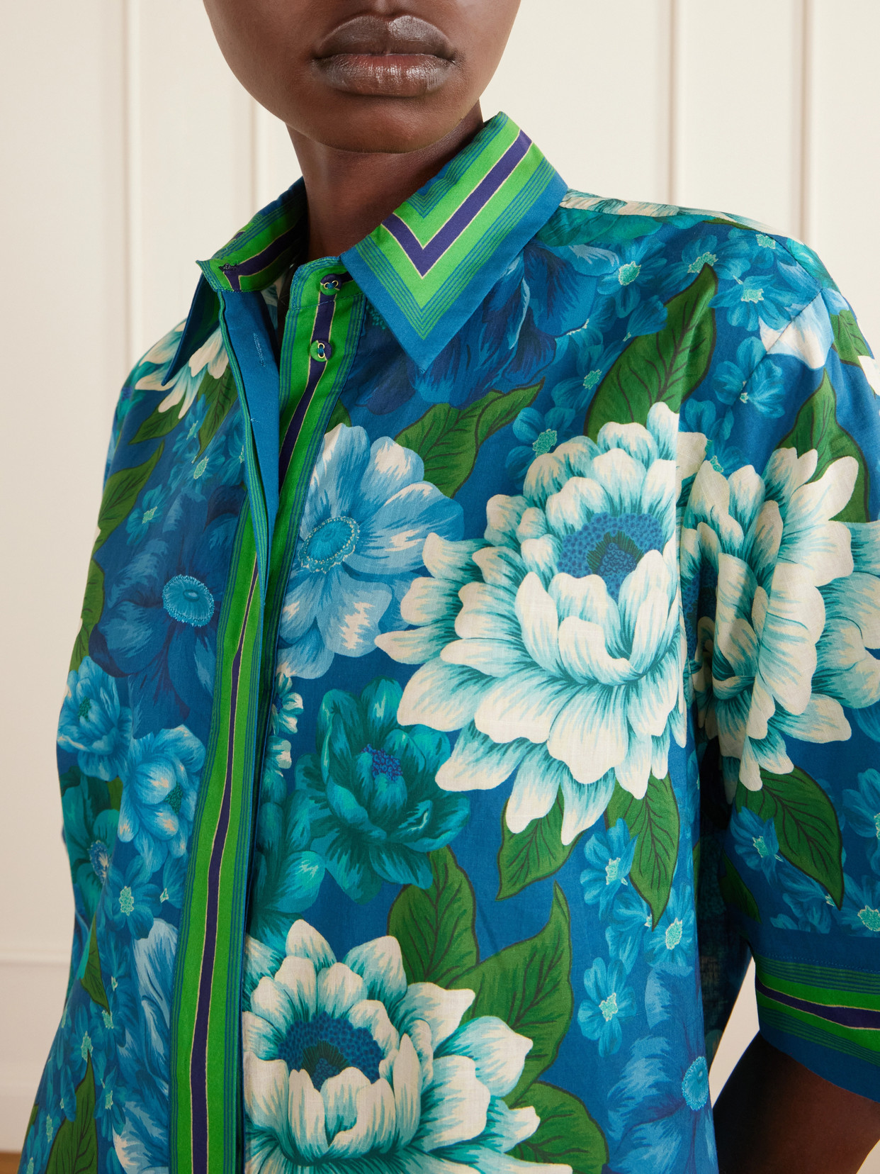 Alémais - Margo Striped Floral-Print Organic Cotton-Voile Shirt