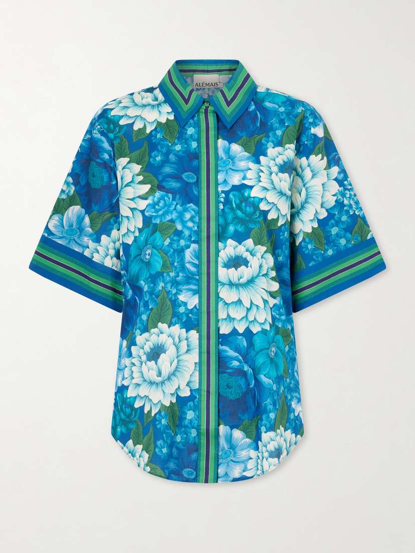 ALÉMAIS Margo Striped Floral-print Organic Cotton-voile Shirt