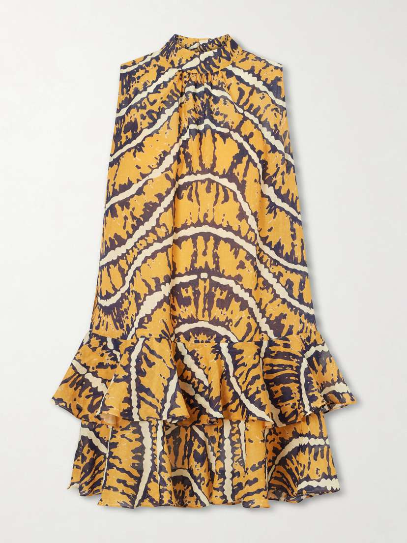 ALÉMAIS Ripple Tiered Printed Ramie Mini Dress