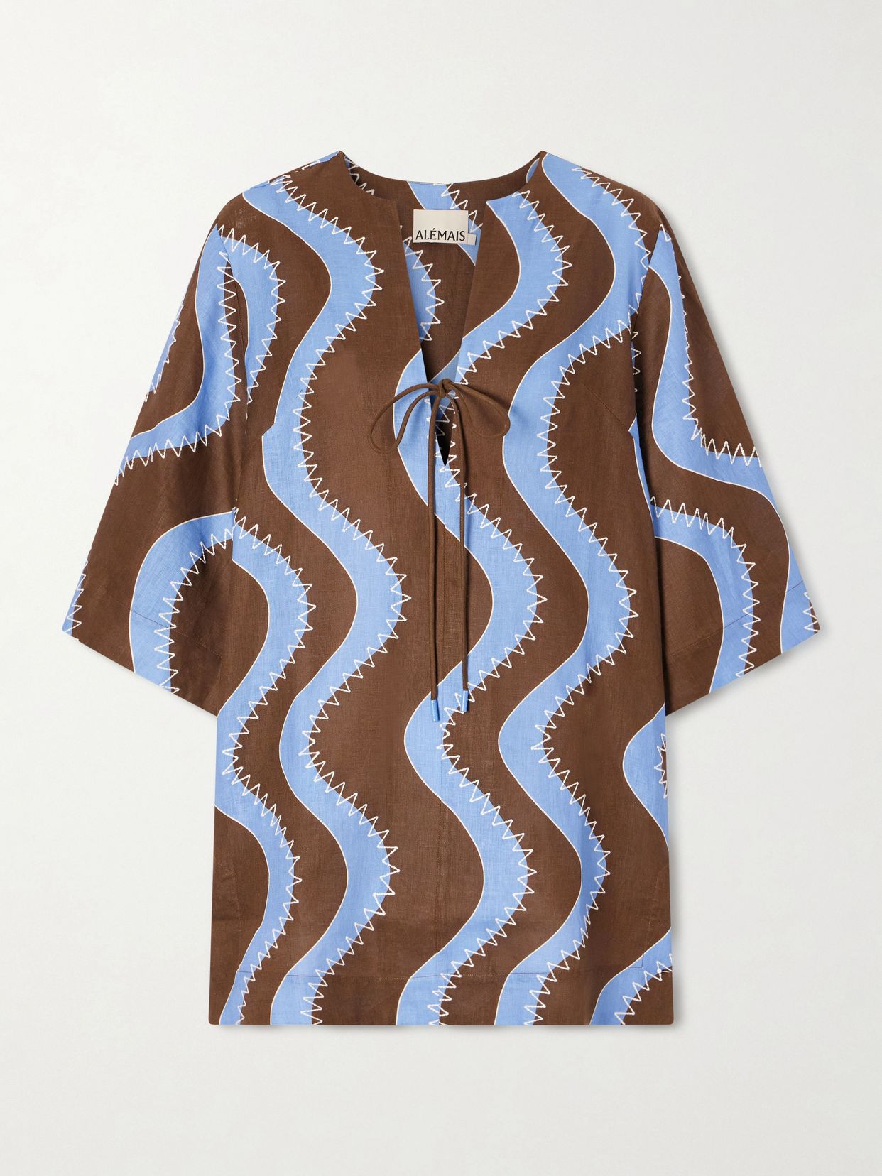 Frankie printed embroidered linen mini dress