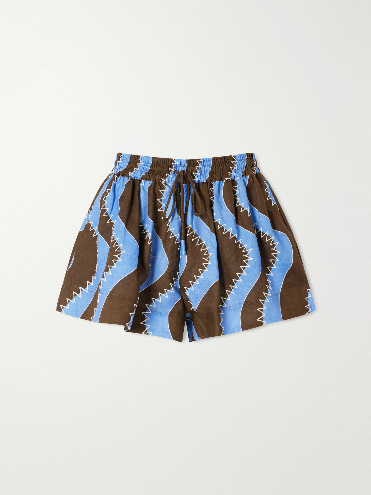 Alemais Frankie Printed Embroidered Linen Shorts In Multi