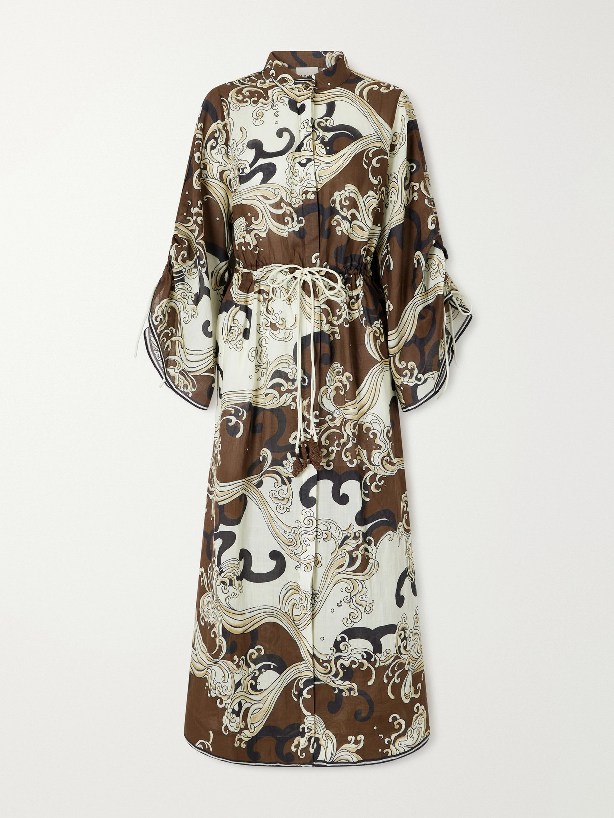 Alemais Otis Printed Ramie Midi Dress In Brown