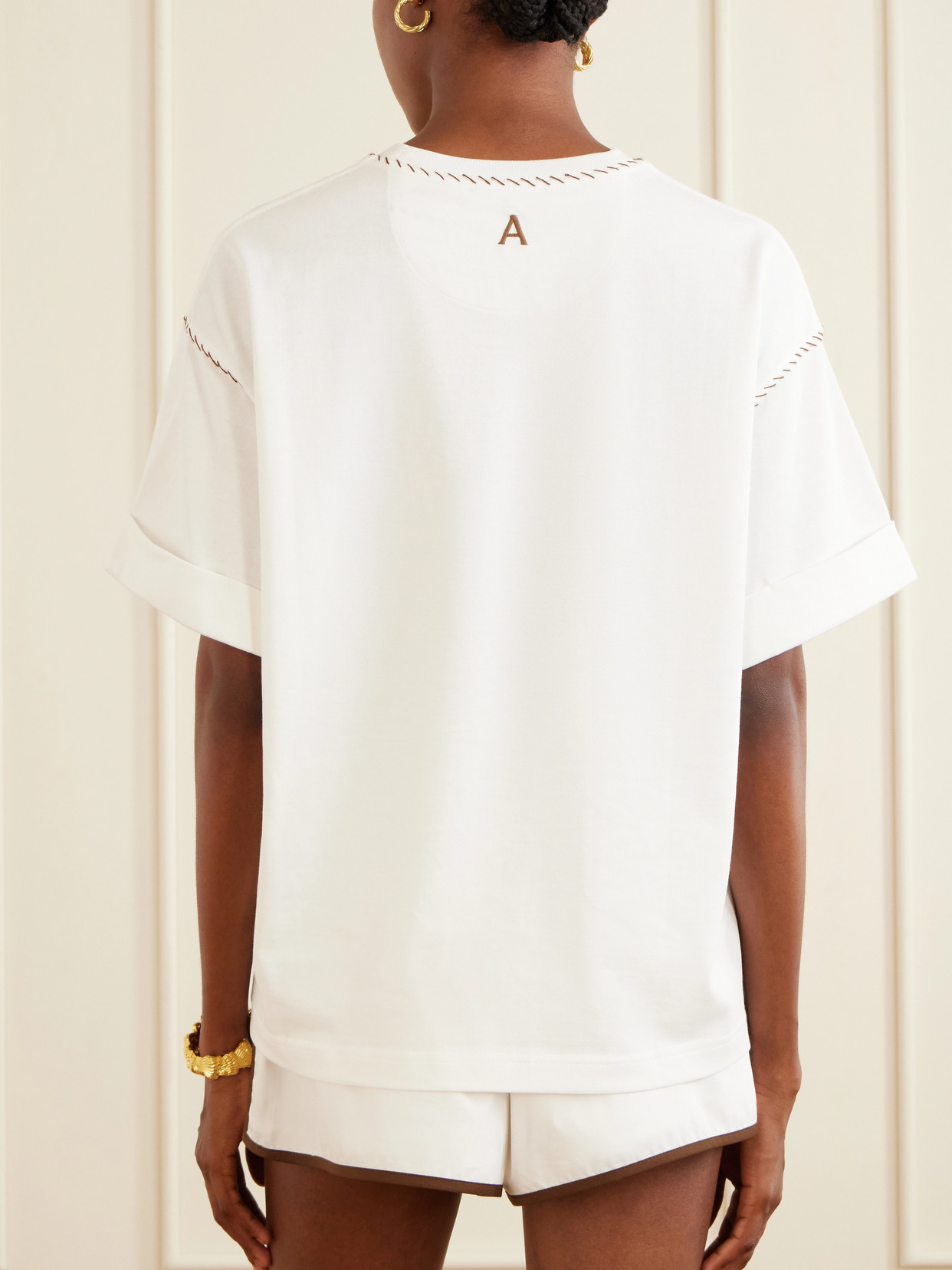 Alémais - Scuba Embroidered Cotton-Jersey T-Shirt