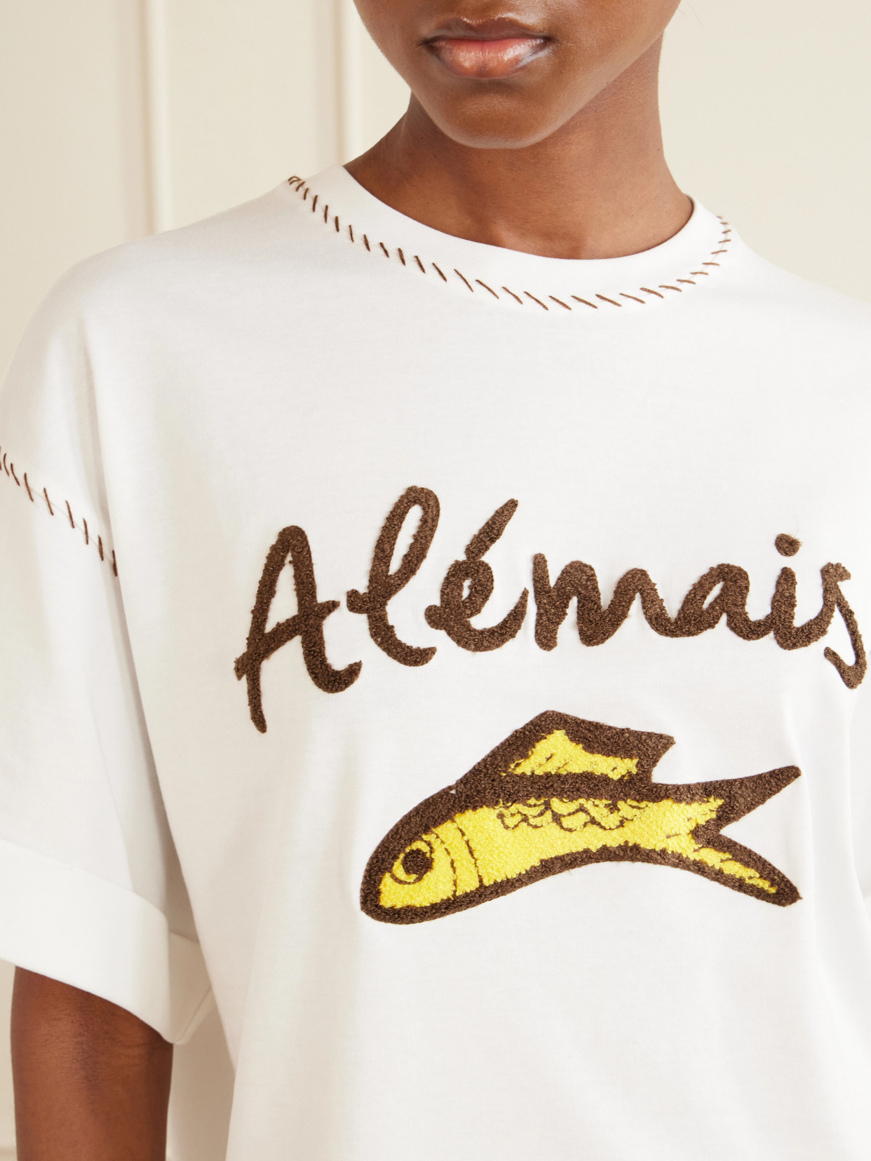 Alémais - Scuba Embroidered Cotton-Jersey T-Shirt