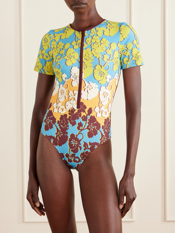 Alémais Splice open-back printed half-zip swimsuit