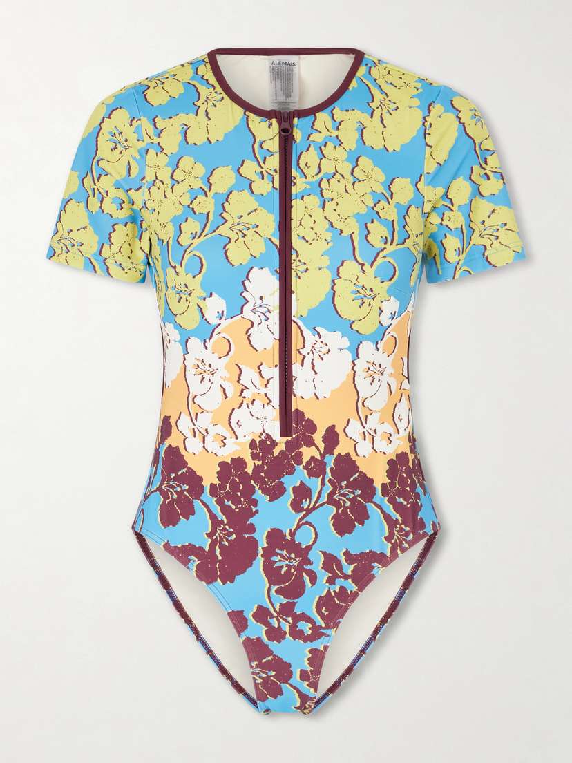ALÉMAIS Splice Open-back Printed Half-zip Swimsuit