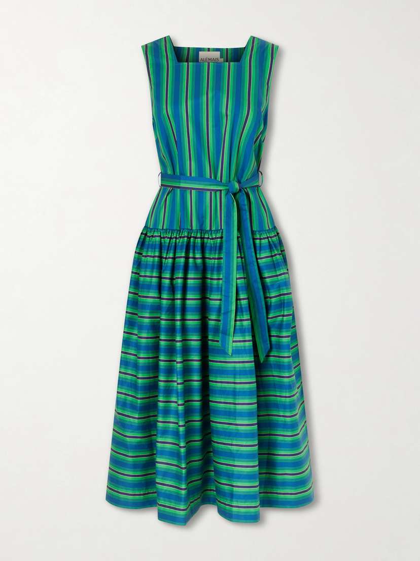 ALÉMAIS Margo Belted Striped Organic Cotton-poplin Midi Dress