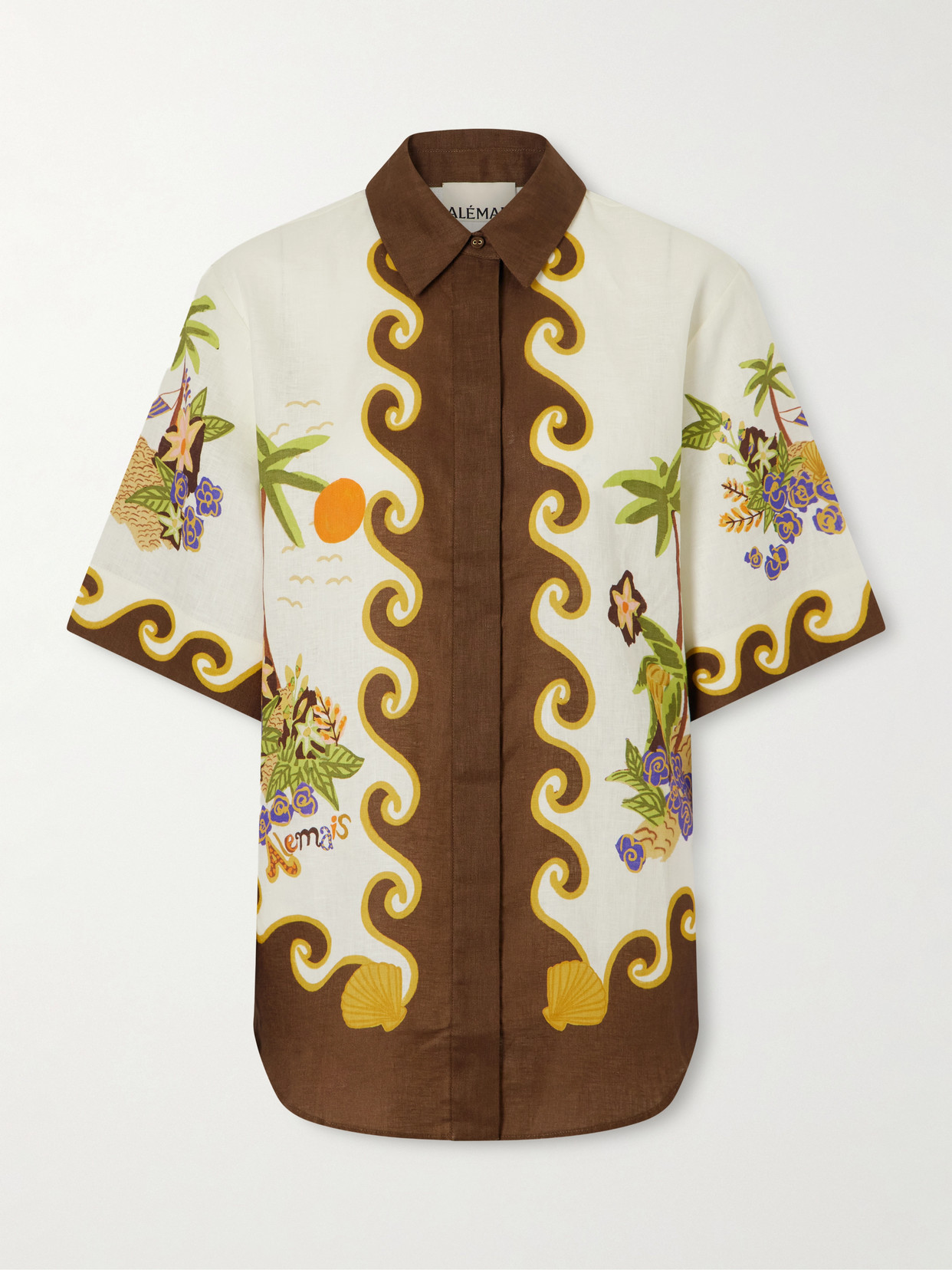 Alemais Island Cove Printed Linen Shirt In Neutrals