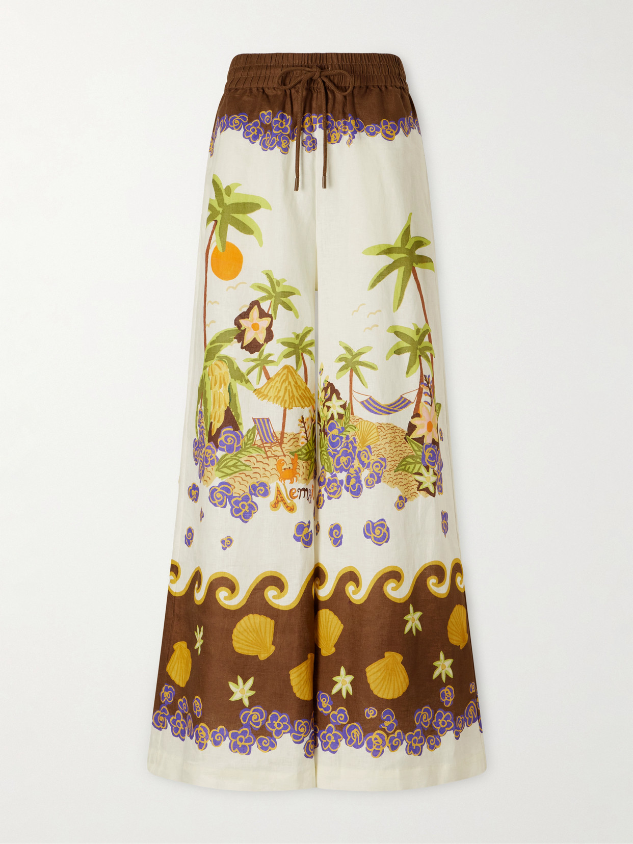 Alemais Island Cove Printed Linen Wide-leg Pants In White