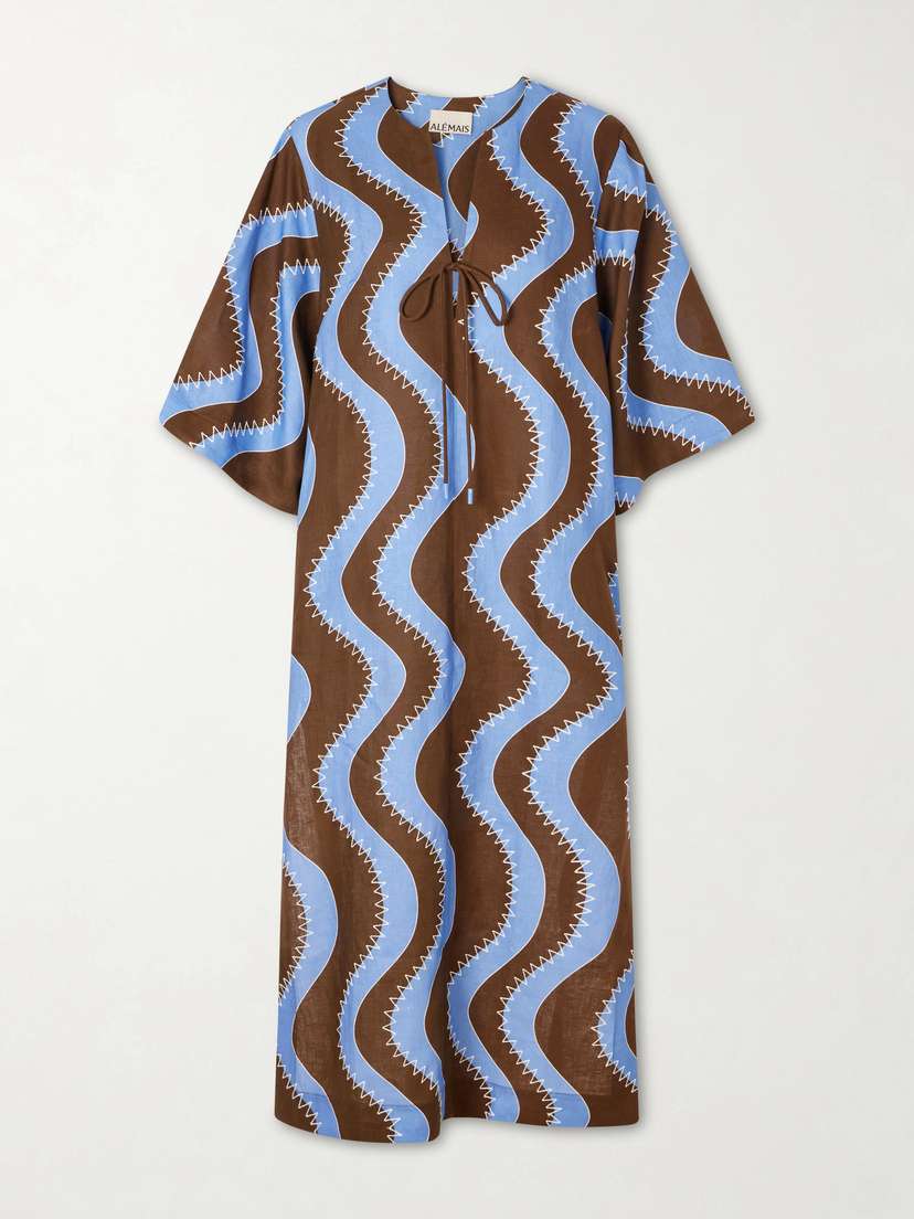 ALÉMAIS Tie-detailed Embroidered Linen Midi Dress | Thumbnail 5