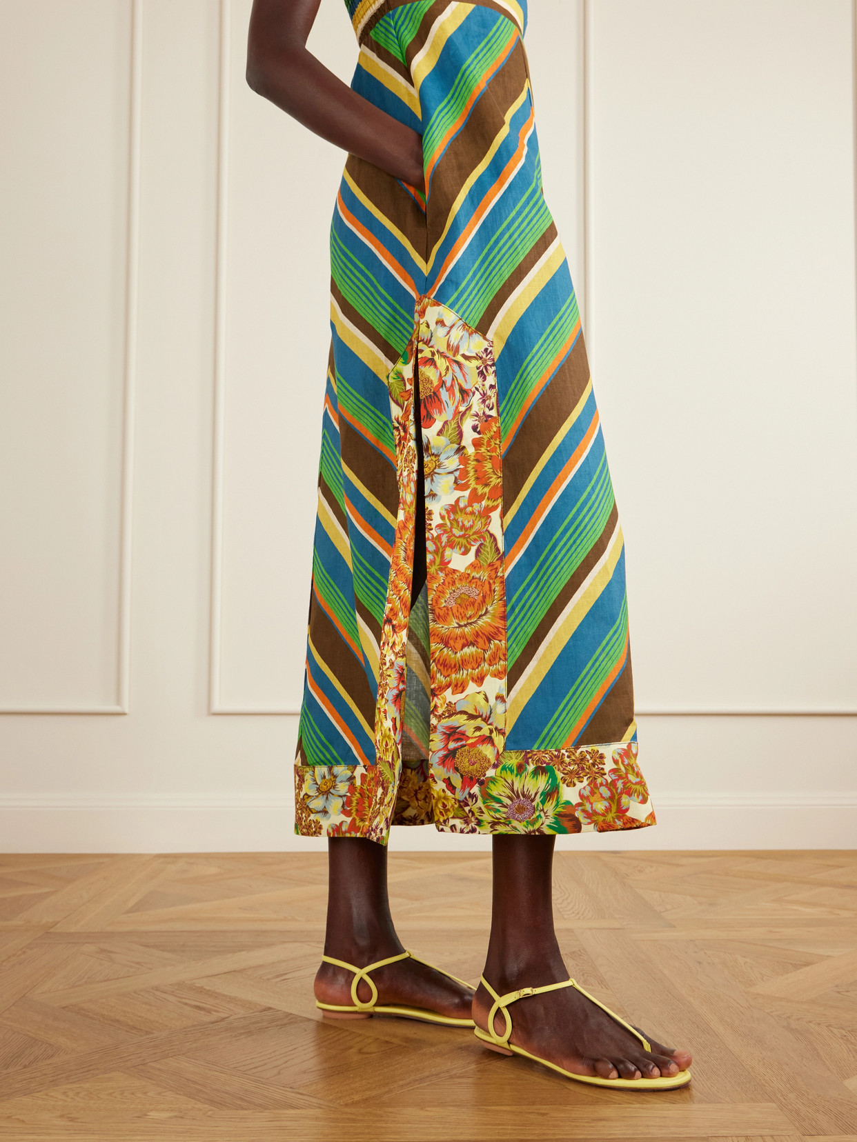 Alemais Charlie Day Midi Dress In Chevron Stripe Motif In Multi