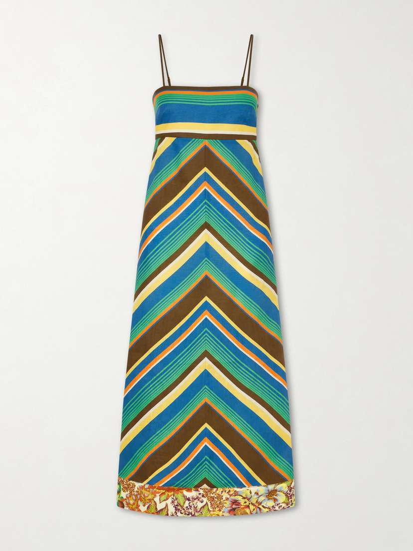ALÉMAIS Charlie Striped Floral-print Linen Midi Dress
