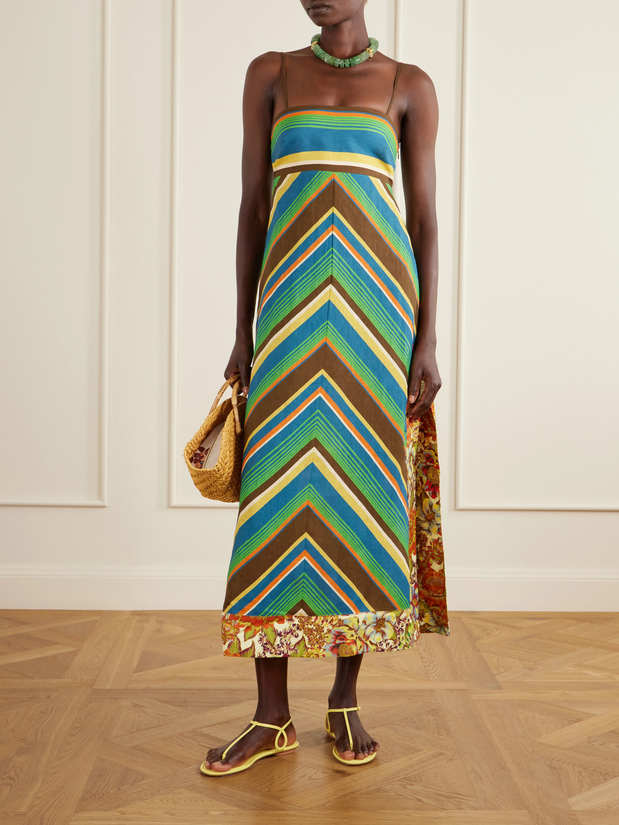 Alemais Charlie Day Midi Dress In Chevron Stripe Motif In Multi