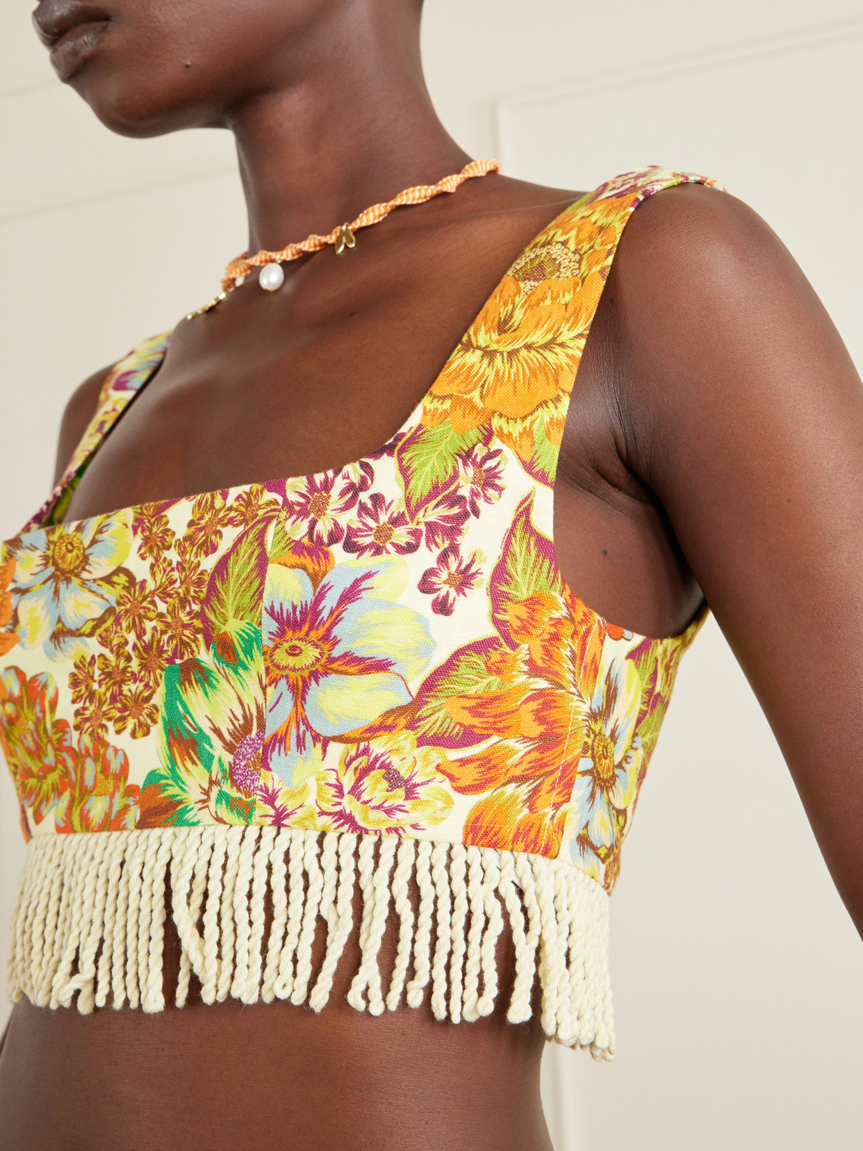 Alémais - Fringed Cropped Floral-Print Top
