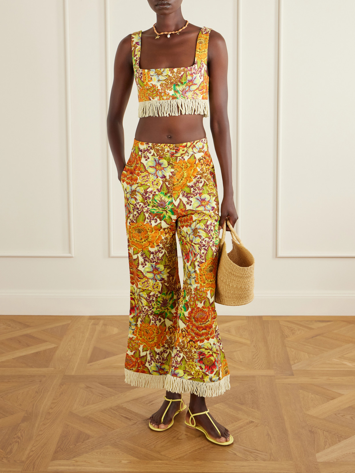 Alémais - Fringed Cropped Floral-Print Top