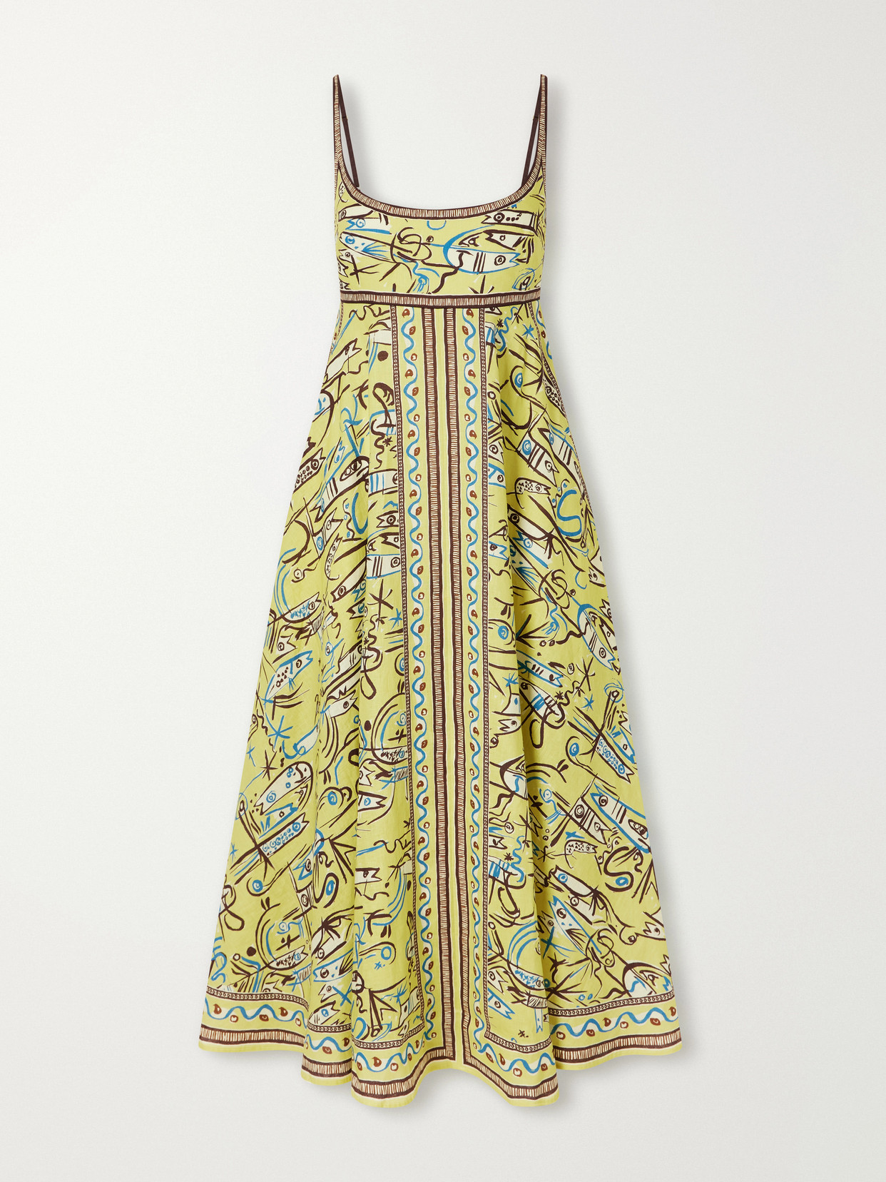 Alemais Fish Sticks Printed Linen Midi Dress In Yellow