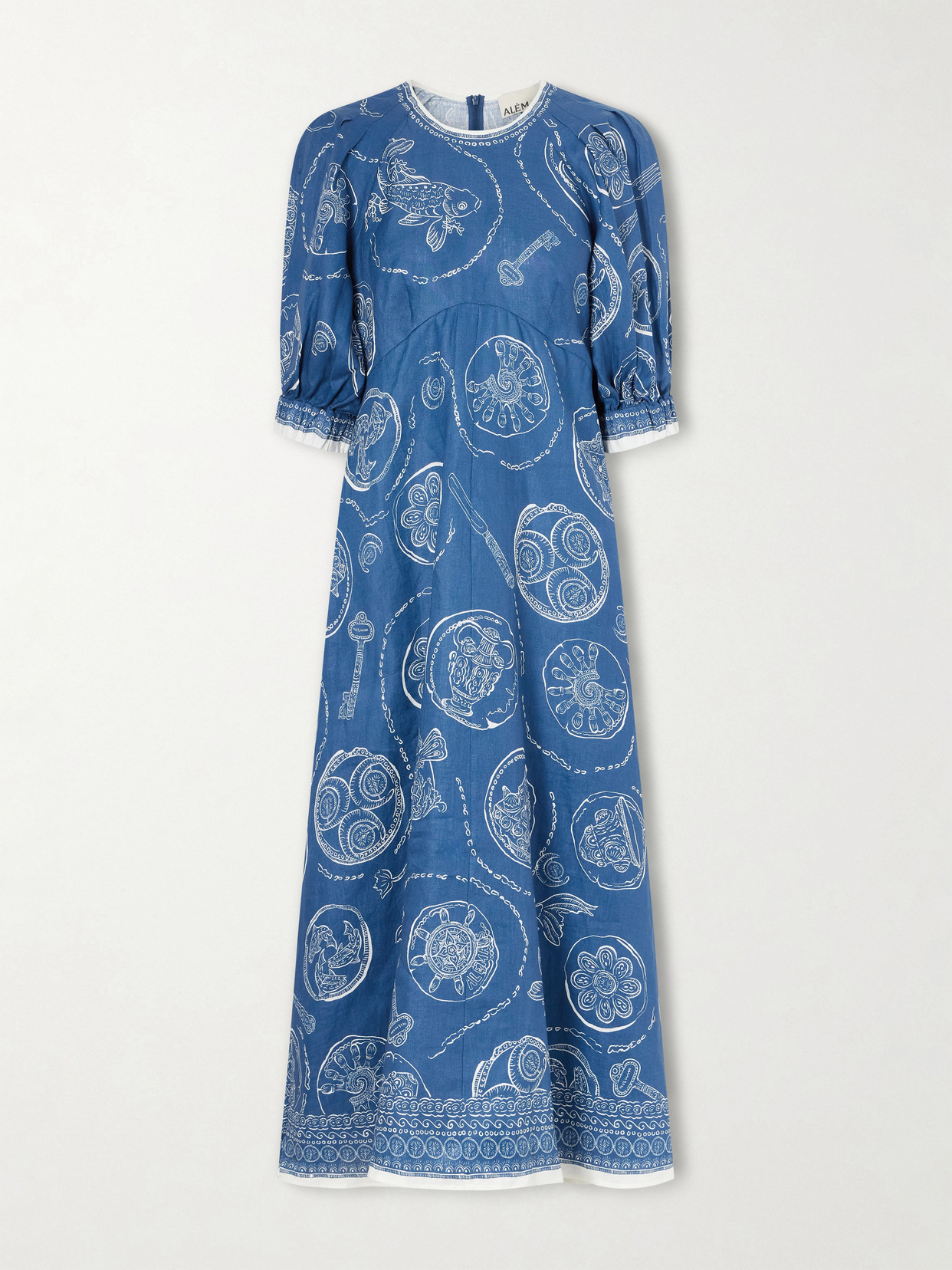 Alemais Lucky Graphic-print Puff-sleeve Midi Dress In Multi