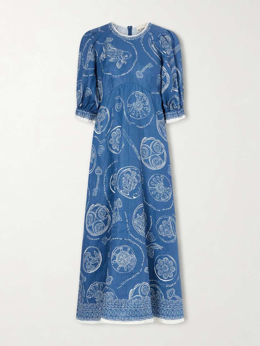 ALÉMAIS Lucky Printed Linen Midi Dress
