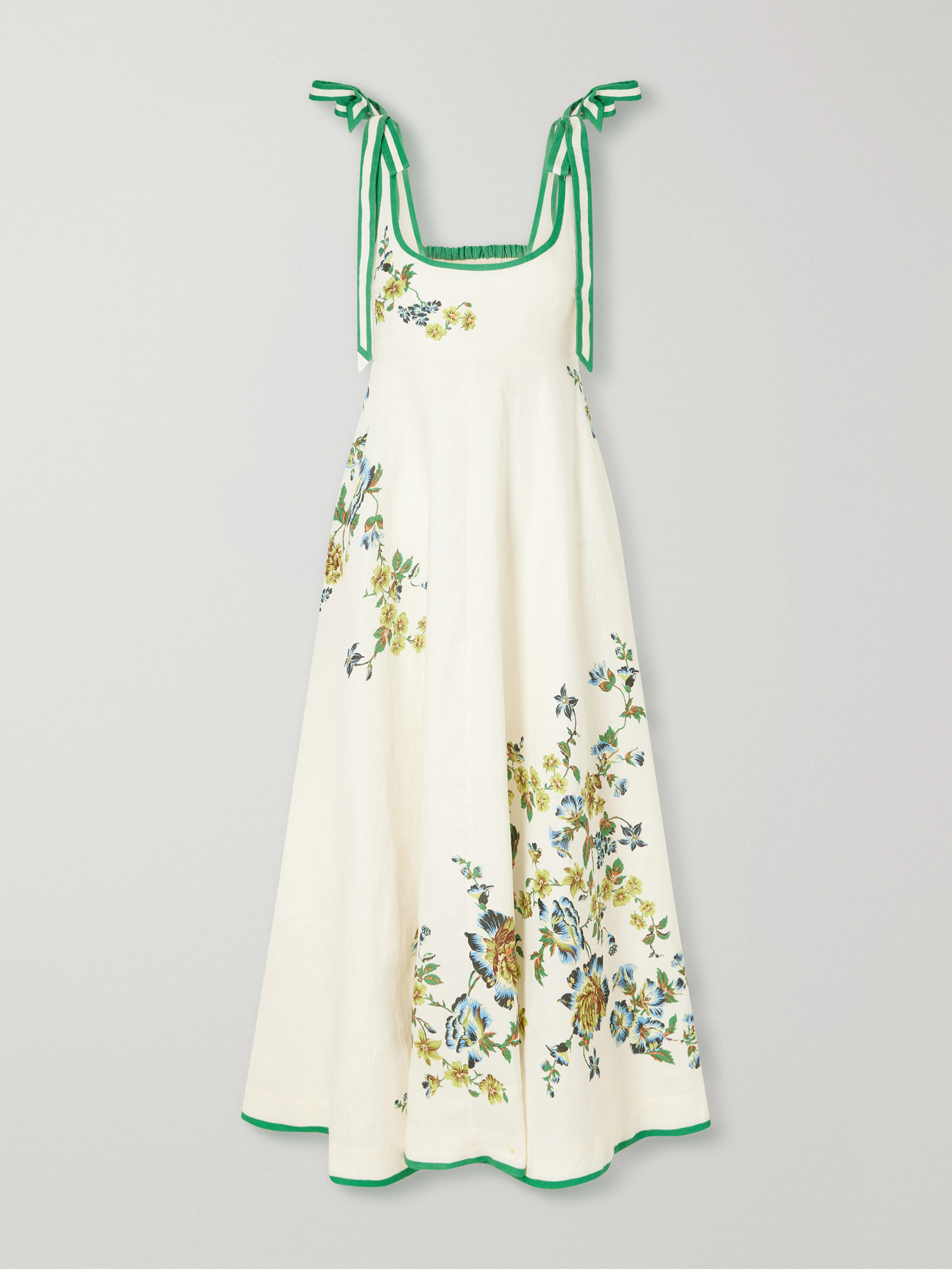 Alemais Phyllis Ballet Floral-print Linen Midi Dress In Neutrals