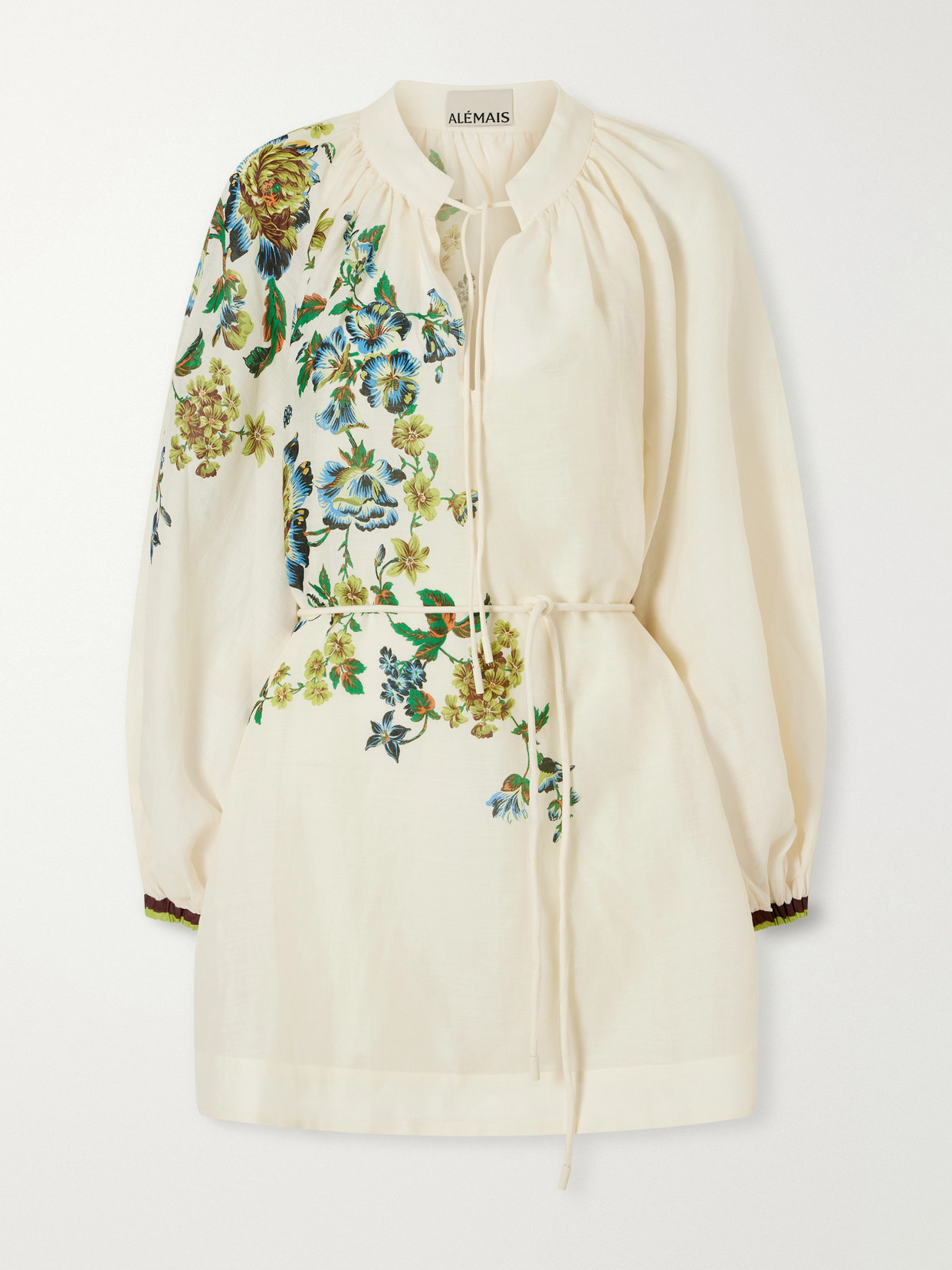 Alemais Phyllis Flower-print Ramie Mini Dress In Neutrals