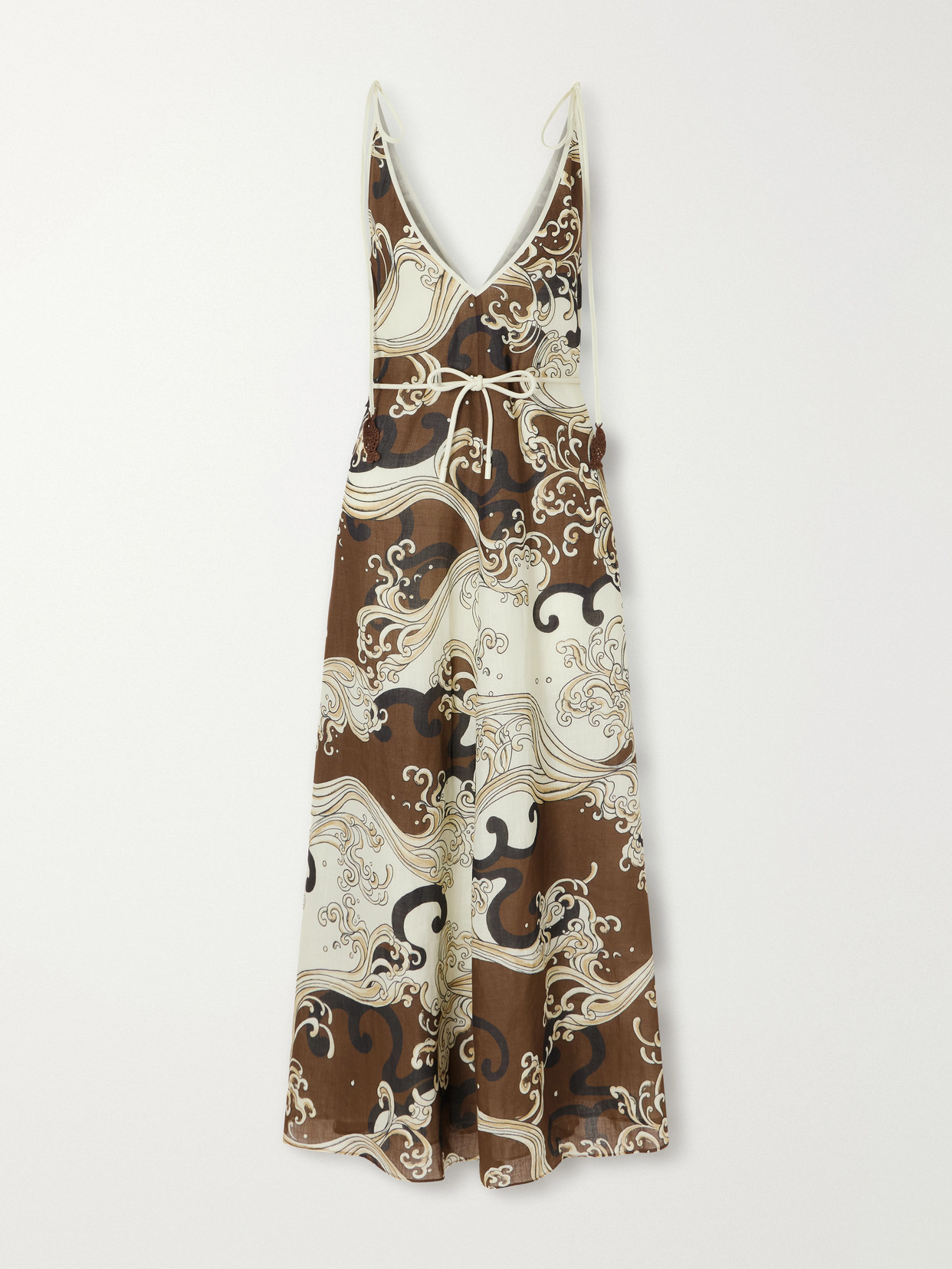 Alemais Otis Printed Ramie Midi Dress In Brown