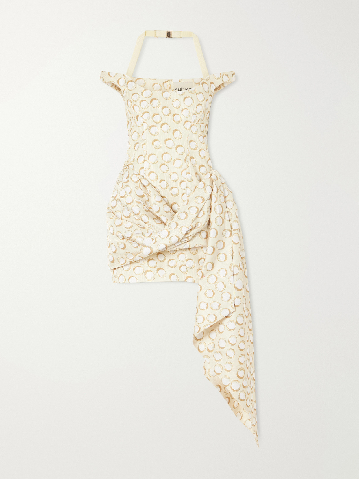 Alemais Paula Draped Asymmetrical Printed Moire Mini Dress In Neutral