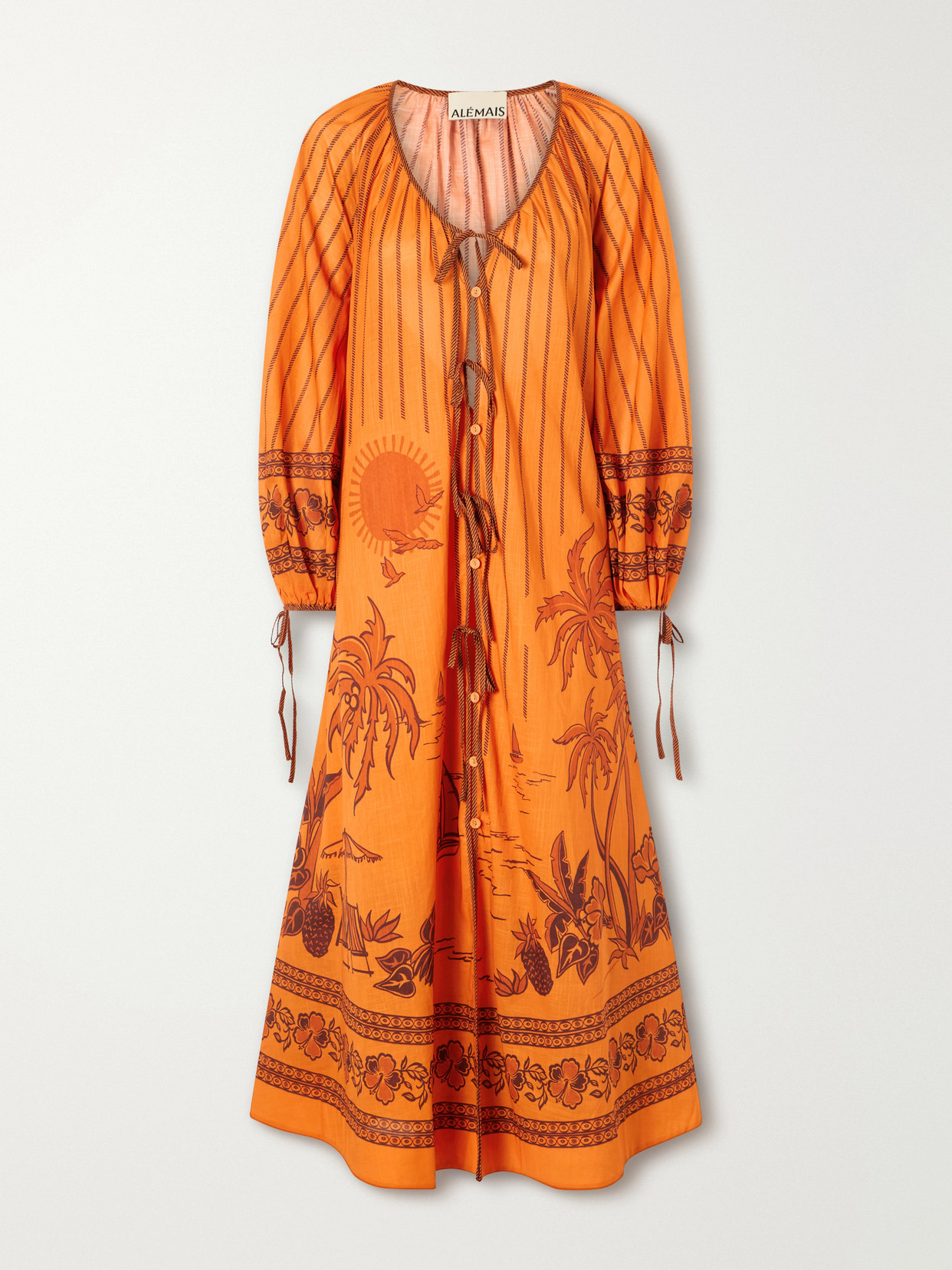 Alemais Boathouse Printed Cotton-voile Midi Dress In Orange