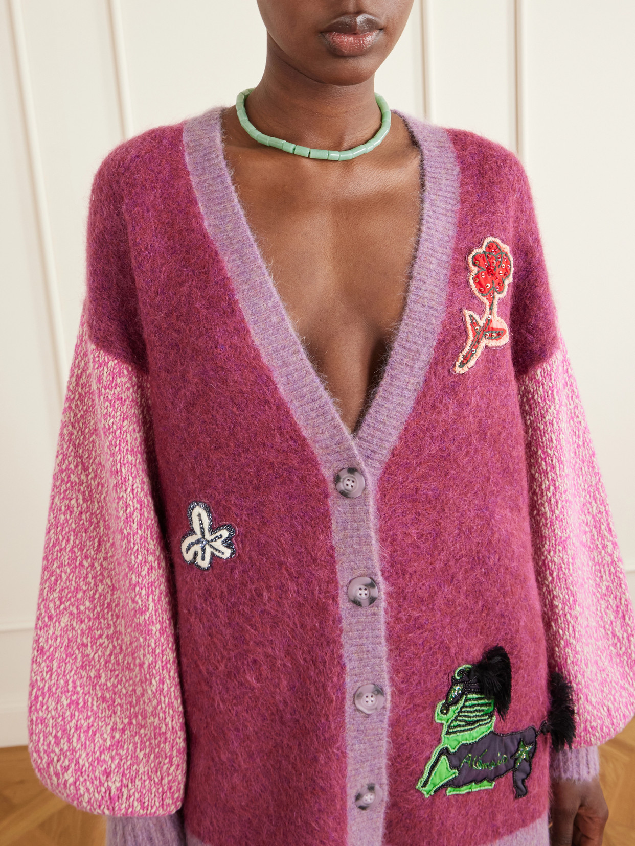 Alemais Patterned Buttonfront Knit Cardigan In Red