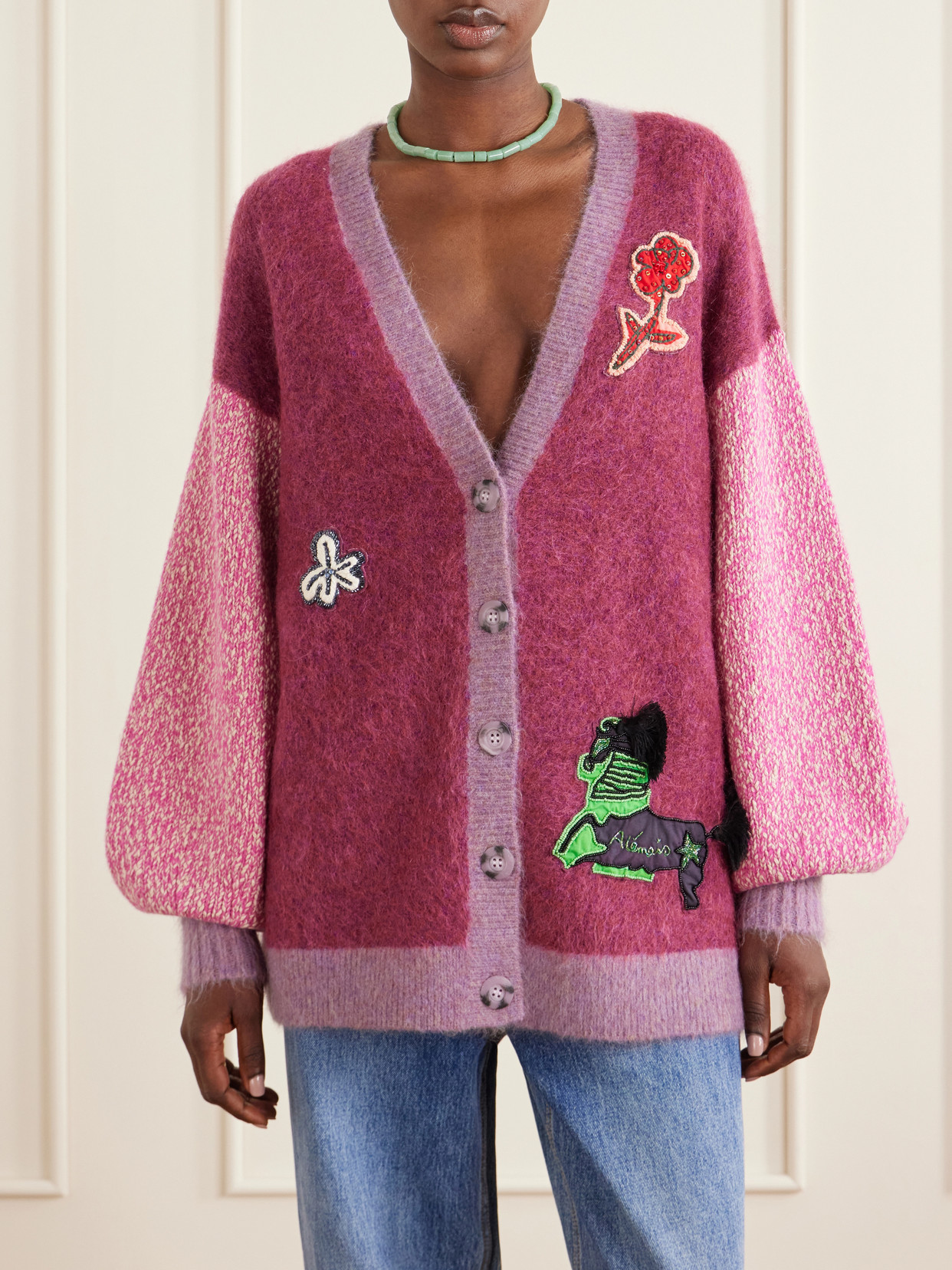 Alemais Patterned Buttonfront Knit Cardigan In Red