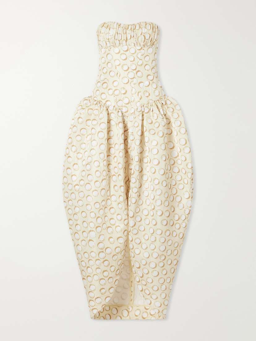 ALÉMAIS Paula Ruched Printed Brocade Gown