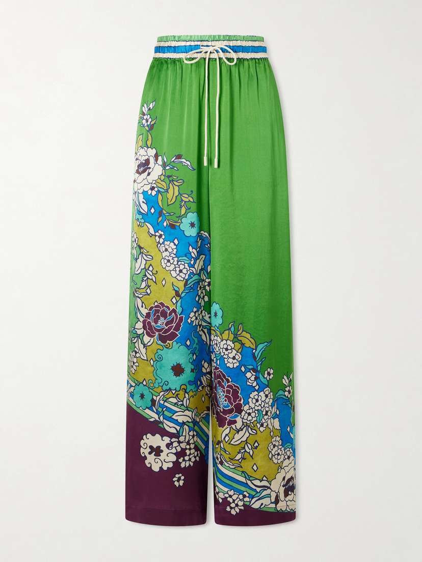 ALÉMAIS Nanci Floral-print Silk-satn Wide-leg Pants