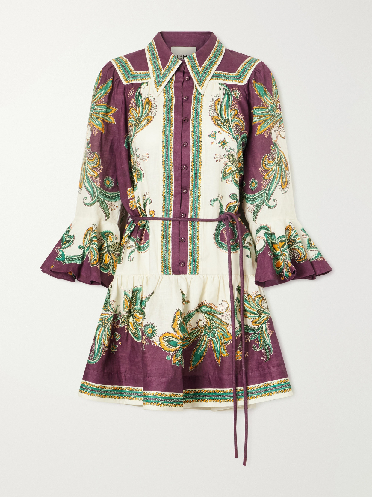 Alemais Ruthie Belted Ruffled Floral-print Linen Midi Dress In Multi
