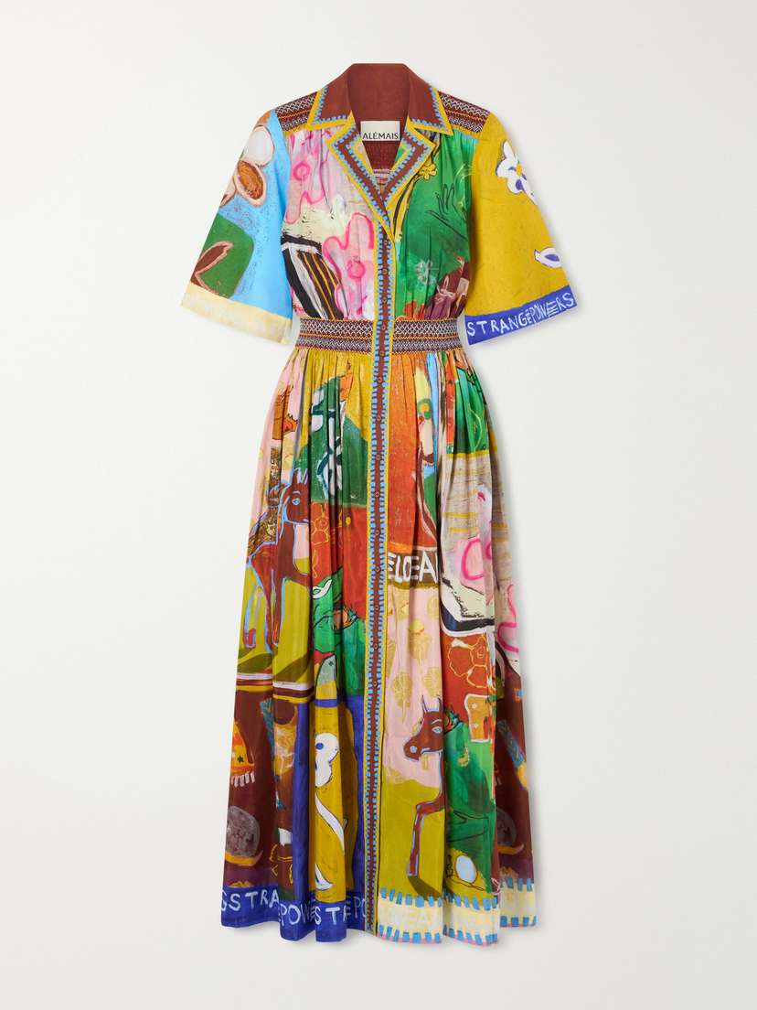 ALÉMAIS Mlak Shirred Pleated Printed Cotton And Silk-blend Voile Midi Dress